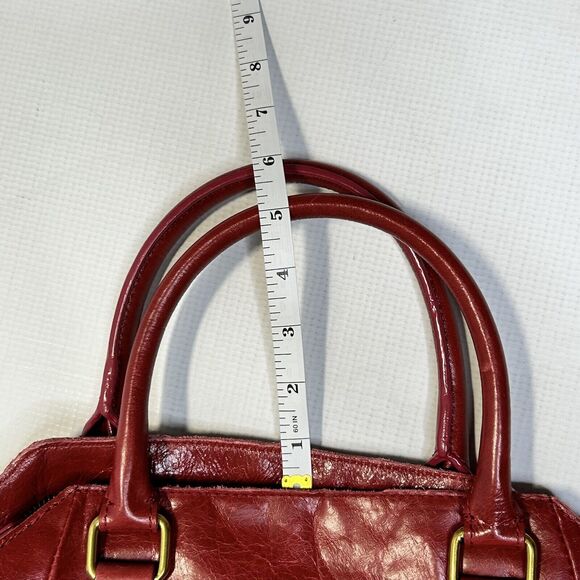 ELLIOT LUCCA Dome Satchel Bag | Faro Red Glazed Crackled Leather Crossbody - Picture 14 of 15